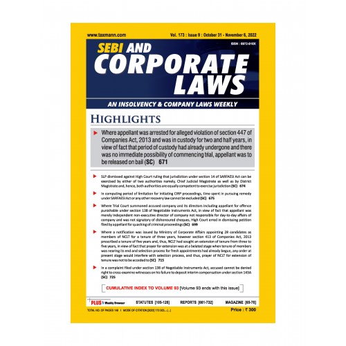 Taxmann's SEBI & Corporate Laws: An Insolvency & Company Laws Fortnightly Journal 2023